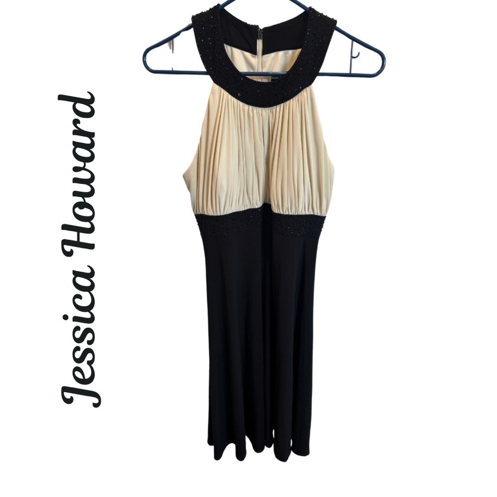 Jessica Howard Cream And Black Halter Dress Size 12